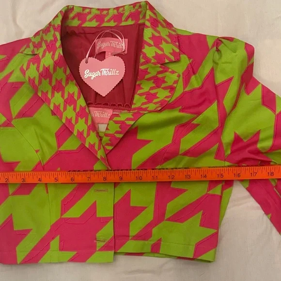 Am I the drama? Sugar Thrillz Neon Pink and Lime Houndstooth Set nwt - Picture 7 of 13
